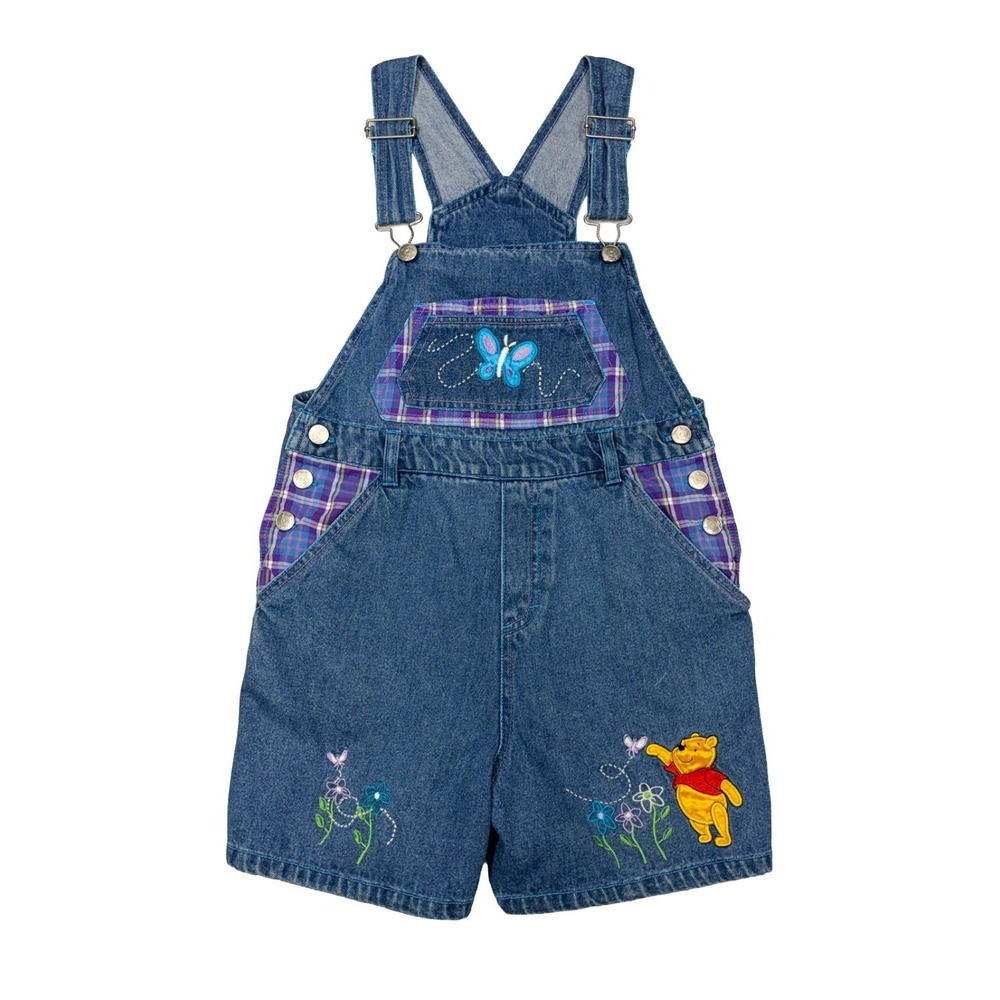 Vintage Disney Winnie the Pooh Girls Size 10/12 Denim Shortalls Overalls 90s Y2K